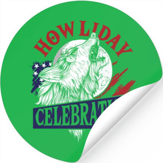 Wolf 4th of July American Flag Howling Wolves Stickers