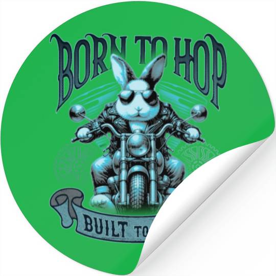 Born to Hop, Built to Ride Biker Style Bunny Stickers
