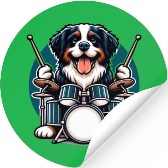 Cool Bernese Mountain Dog Drummer Design Stickers