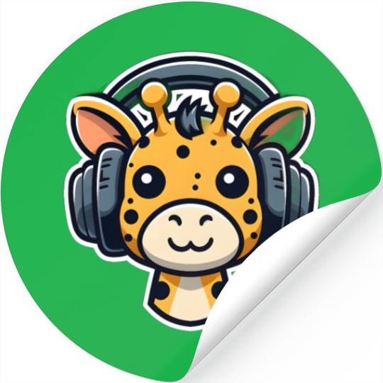 Cute Cub Giraffe Wearing Headphones Stickers