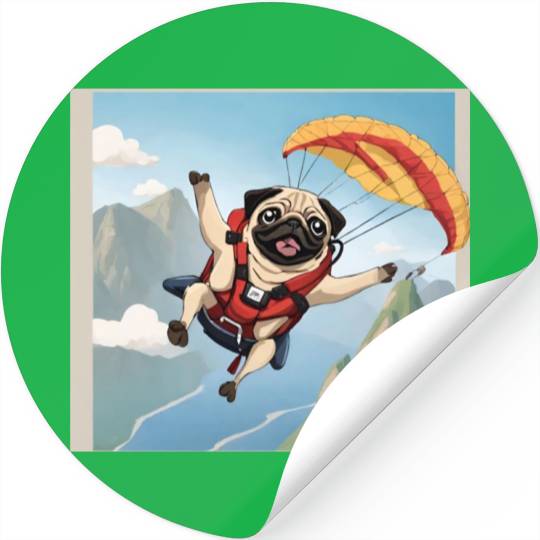 A pug skydiving Stickers