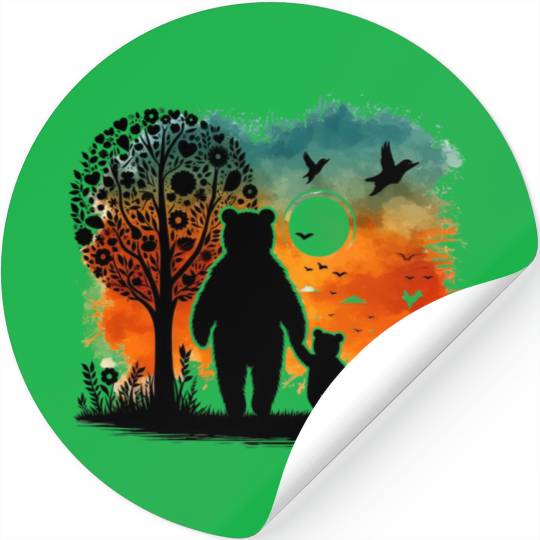 artsy momooy bear silhouette nature family Stickers