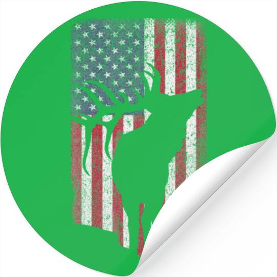 Elk Hunting Bugling Bull US Flag American Stickers