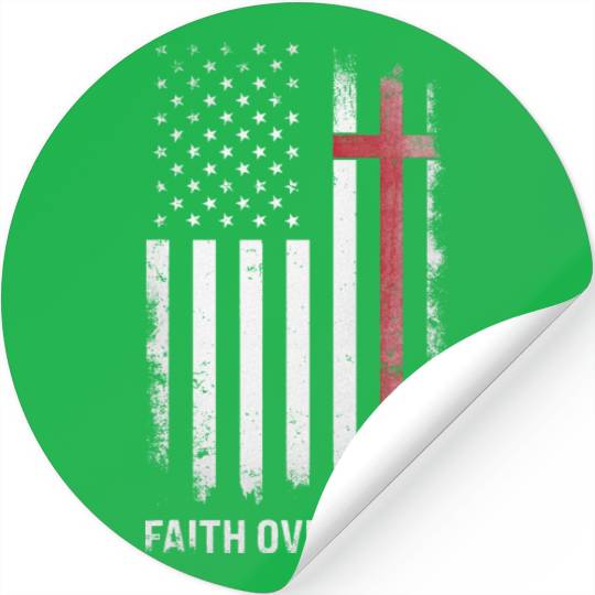US USA Flag American Faith Over Fear Cross Stickers