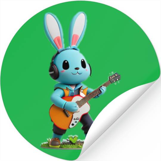 Rabbit playing guitar Stickers
