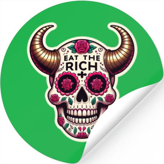 Horned Sugar Skull, eat the rich skull Stickers