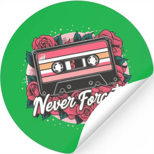 A cassette tape colored with roses never forget Stickers