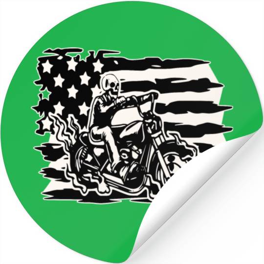 Flaming Skull American Biker © WhiteTigerLLC.Com Stickers