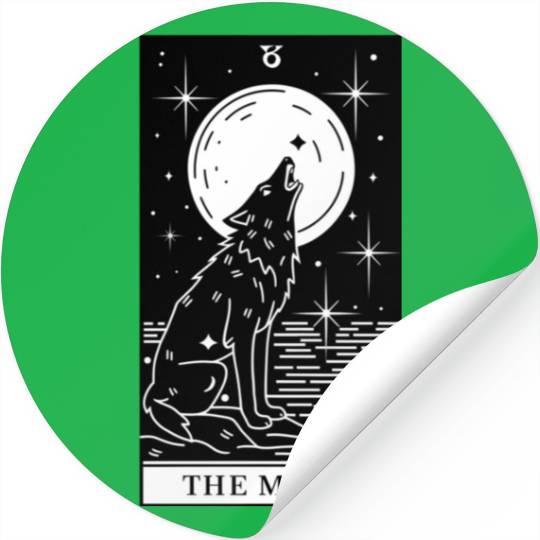 Tarot Card The Moon Wolf Howling Stickers