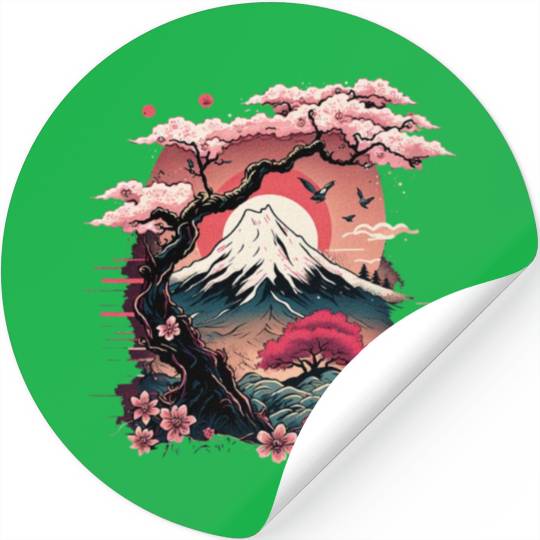Japanese Sakura Garden Geisha Mount Fuji Cherry Stickers