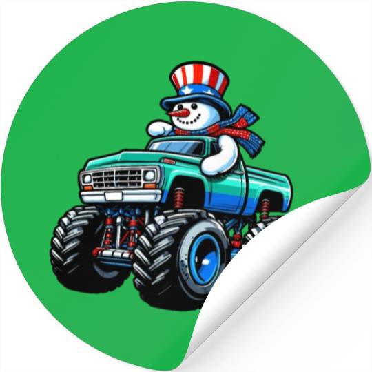 Snowman Riding Monster Truck 4th Of July Independe Stickers