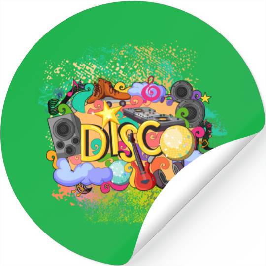 Vector Disco Theme Guitar Piano Song Drum Speaker Stickers