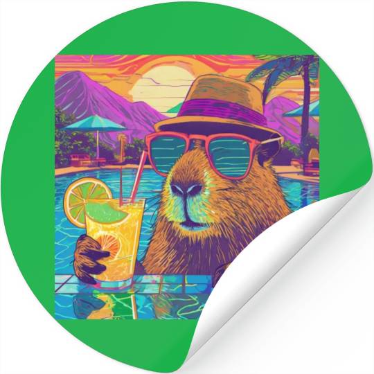 Capybara on vacation sipping on Lemonade Stickers