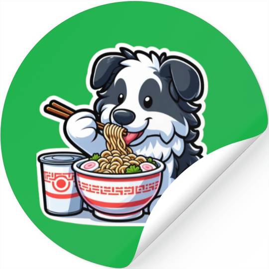 Border Collie Love Ramen Stickers