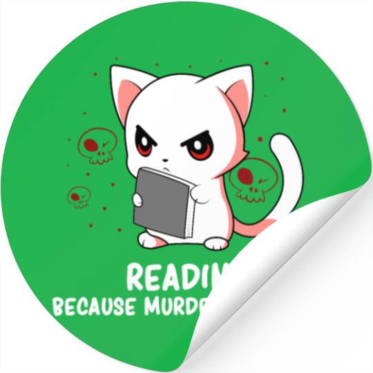 Reading - Reading Cat - Dark Humor - Reading Book Stickers