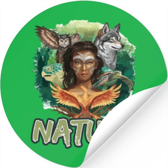 Nature-Inspired Wolf Owl Turtle Phoenix Woman Stickers