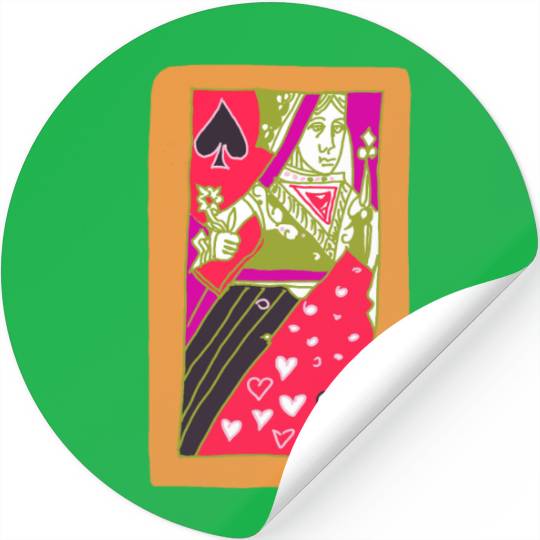 Orange Queen Of Spades Playing Card Stickers