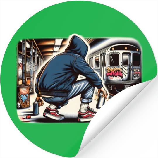 AI Teen in Subway Layup Underground- Masked Border Stickers