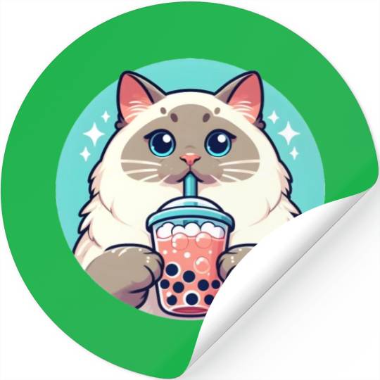 Siamese cat having bubble tea Stickers