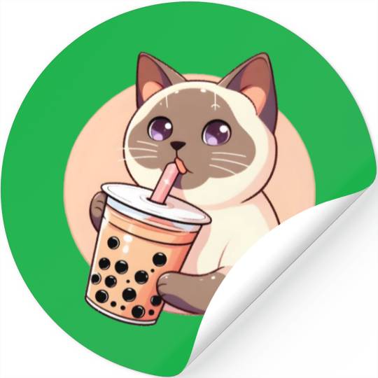 Siamese cat having bubble tea Stickers