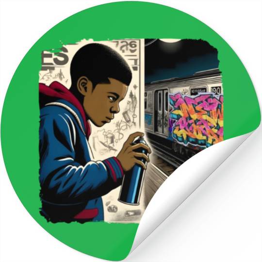 AI Teen in Underground Subway Layup -Masked Border Stickers