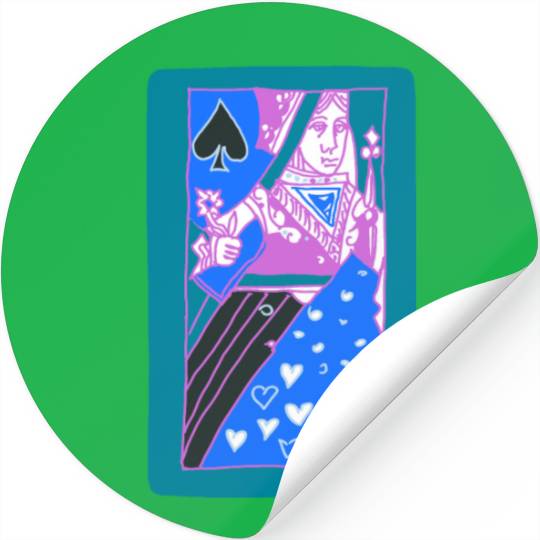 Teal Queen Of Spades Modern Art Playing Card Stickers