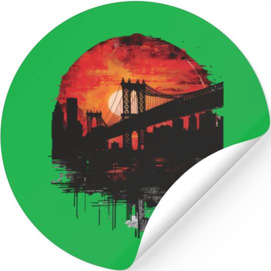 Sunset Bridge Silhouette Reflection Stickers