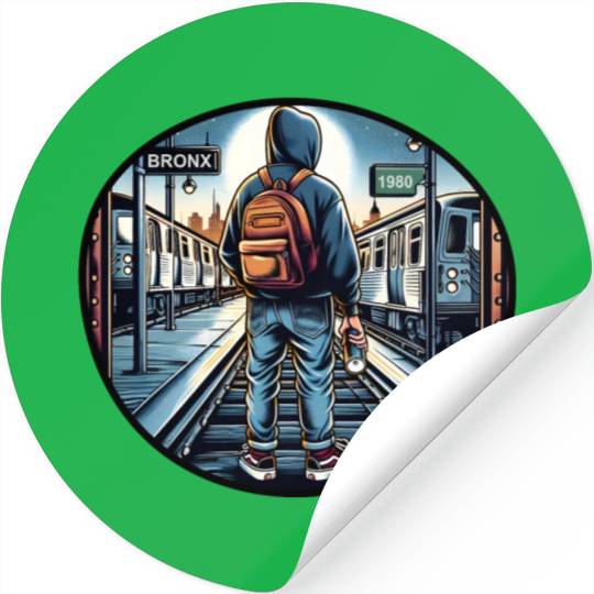 AI Teen in Outdoor Subway Yard - Circle Border Stickers