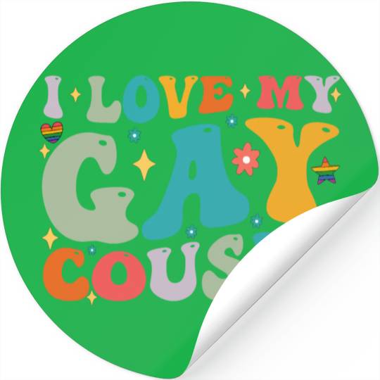 I Love My Gay Cousin Family LGBTQ Pride Groovy Stickers