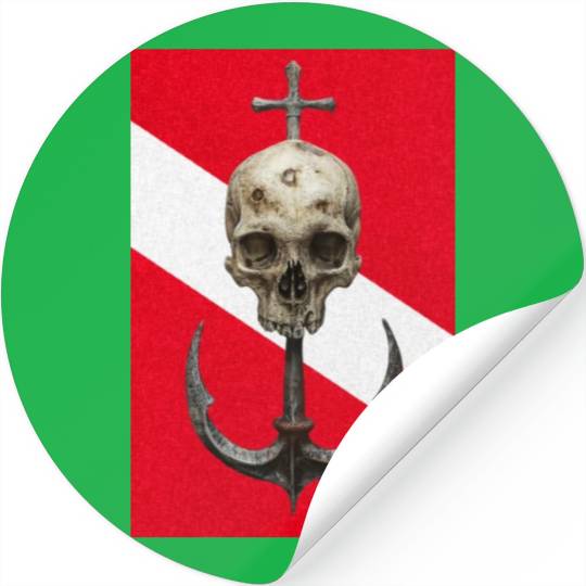 Skull and Anchor on Diving Flag Stickers