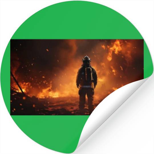 Firefighter in burning fire - Fire fighter head Stickers