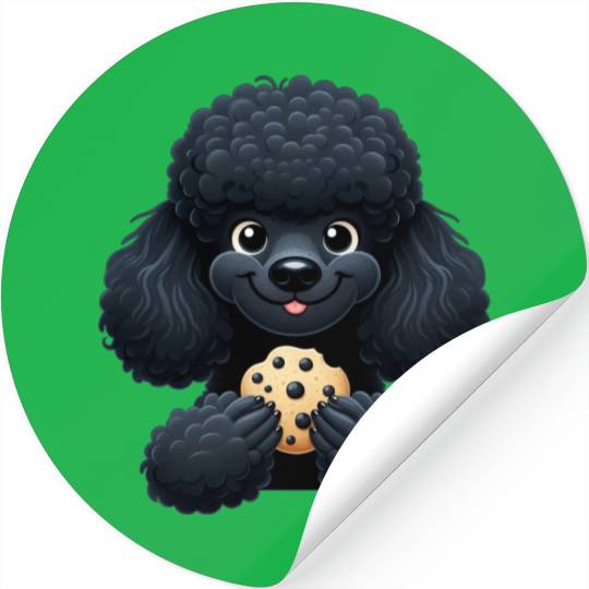 Black Poodle with Cookie Sweet Design Stickers