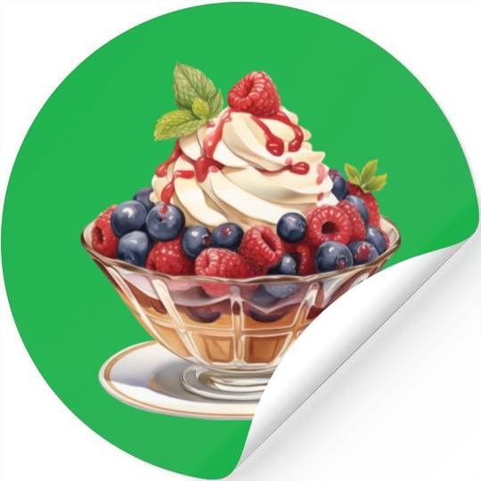 Fruity Raspberries and Blueberries Parfait Sundae Stickers