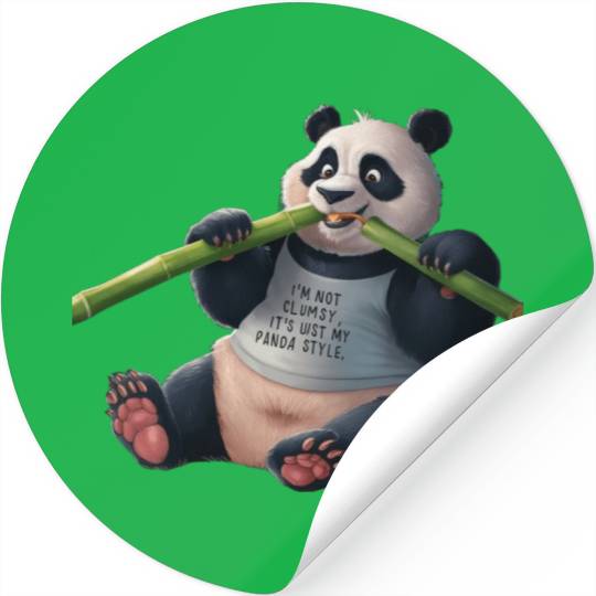 Panda Paradise: Serene Panda Enjoying a Bamboo Fea Stickers
