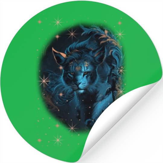 Lurking young male lion with stars and floral orna Stickers