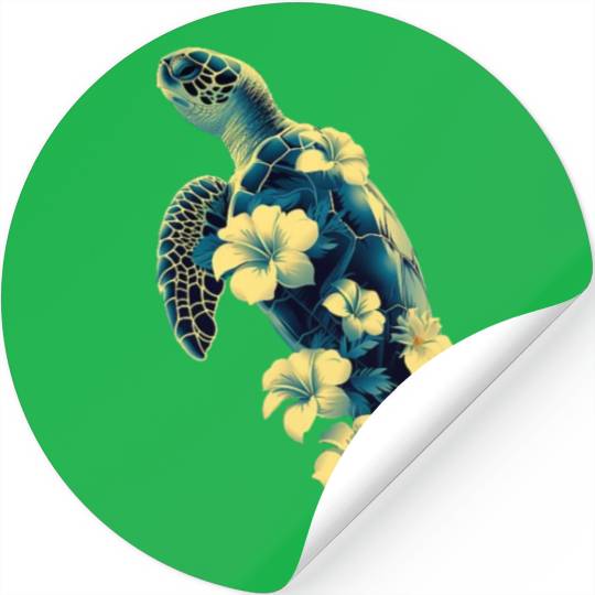 Nature Inspired Floral Sea Turtle with Tropical Fl Stickers