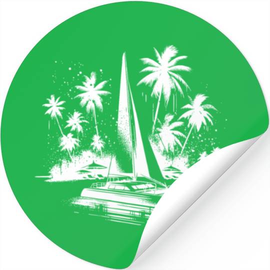 Catamaran Sailing Boat With Palm Trees Stickers