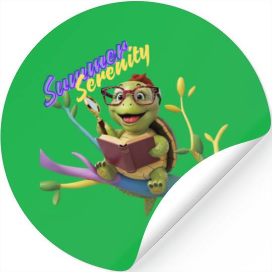 Cute Little Green Sea Turtle on Ocean Stickers