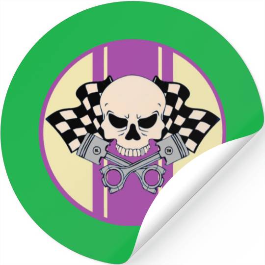 Purple racing stripe with pirate skull and pistons Stickers