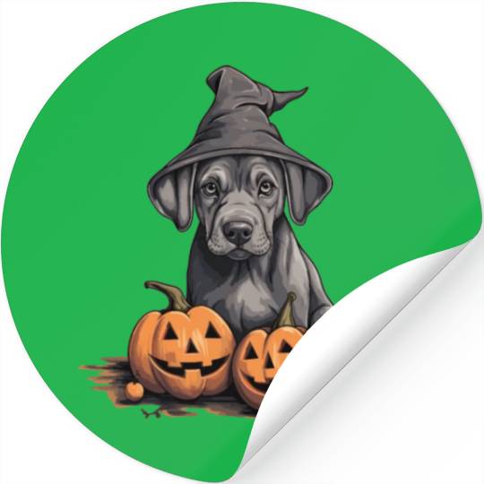 Halloween Witch Hat Pumpkin Dog Great Dane Stickers