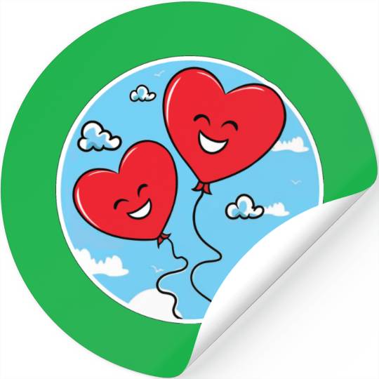 Smiling red heart balloons Stickers