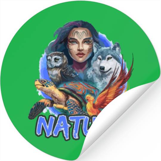 Nature-Inspired Wolf Owl Turtle Phoenix Woman Stickers