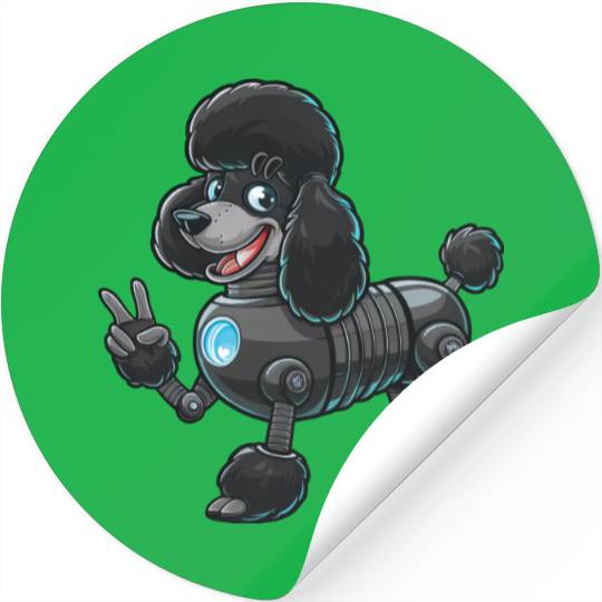 Cyborg Poodle Robot Peace Sign Stickers
