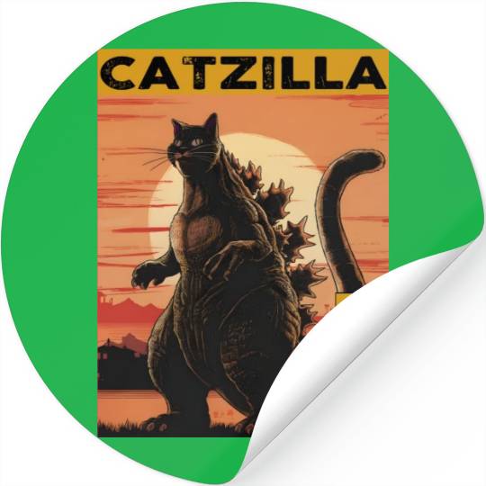 Catzilla Vintage Funny Cute Cat Art Japanese Sunse Stickers