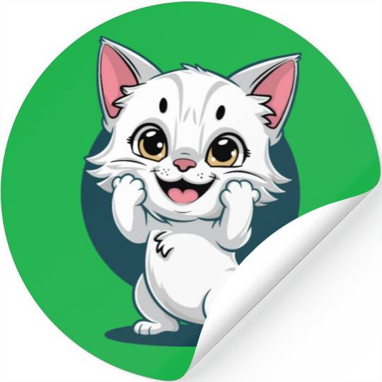 Cute White Happy Surprise Cat Stickers