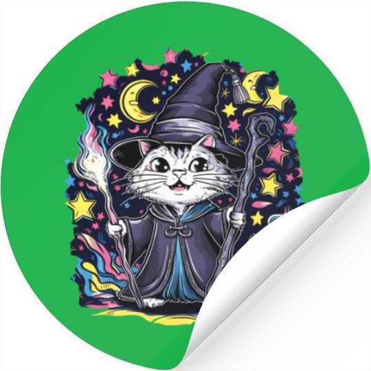 Charming Wizard Cat Casting Magic Stickers