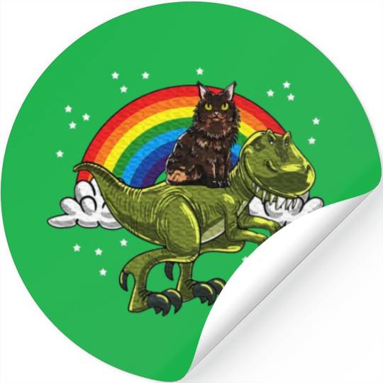 T Rex Dino Maine Cat Rainbow Feline Cat Lover Stickers