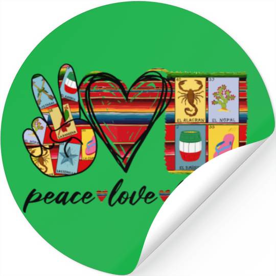Peace Love Loteria Serape Mexican Bingo Card Stickers