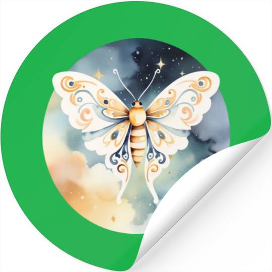 Dreamlike Flight: A Moth's Dance Among the Stars Stickers