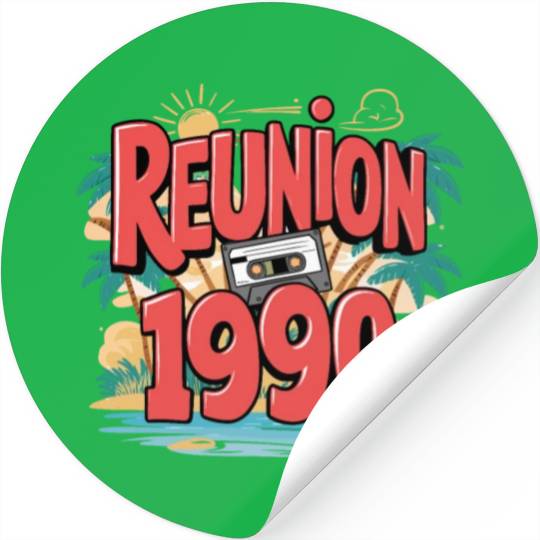 Retro Reunion 1990 Cassette Tape Sunset Beach Stickers